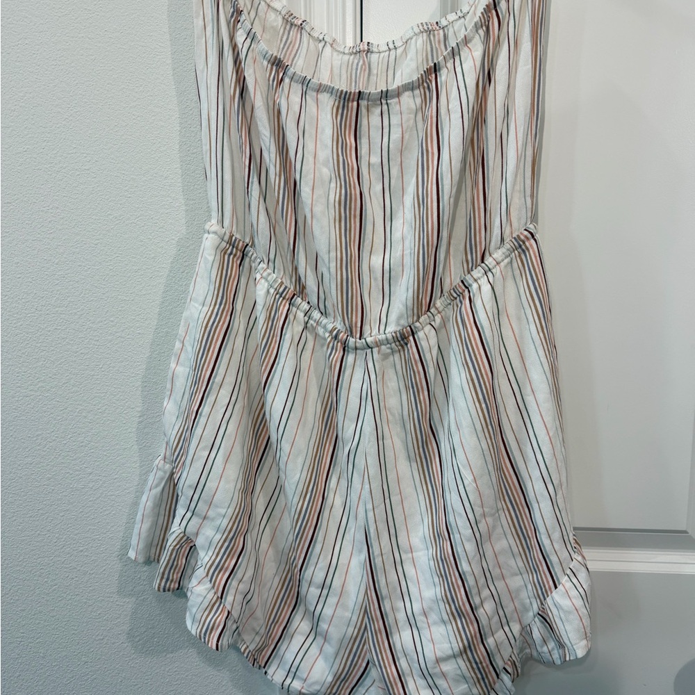La Hearts Striped Romper in White with Rust, Teal & Lavender - Picture 2 of 4
